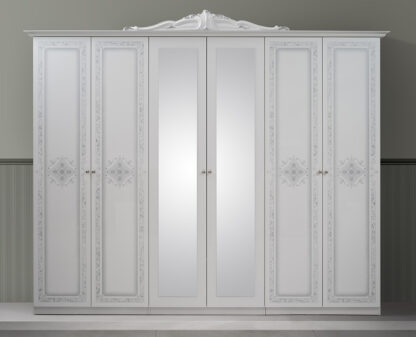 Dormitor Luisa, Alb, Pat 180x200 cm, Dulap cu 6 usi, Comoda, 2 Noptiere - imagine 5
