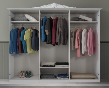 Dormitor Luisa, Alb, Pat 180x200 cm, Dulap cu 6 usi, Comoda, 2 Noptiere - imagine 6