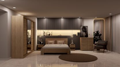 Dormitor Mediolan, sonoma, Pat 160x200 cm, Dulap 250 cm - imagine 11