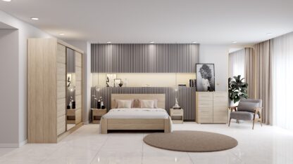 Dormitor Mediolan, sonoma, Pat 160×200 cm, Dulap 233 cm - imagine 3