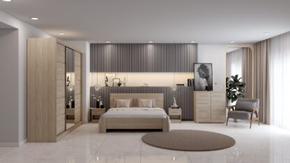 Dormitor Mediolan, sonoma, Pat 160×200 cm, Dulap 233 cm - imagine 9