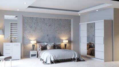Dormitor Mediolan, alb, Pat 160×200 cm, Dulap 233 cm - imagine 3