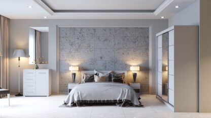 Dormitor Mediolan, alb, Pat 160×200 cm, Dulap 233 cm - imagine 5