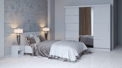 Dormitor Mediolan, alb, Pat 160×200 cm, Dulap 233 cm - imagine 2