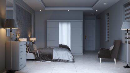 Dormitor Mediolan, alb, Pat 160x200 cm, Dulap 250 cm - imagine 2