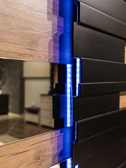 Dormitor Mozart, sonoma/negru, pat 180x200 cm, dulap cu 2 usi culisante, comoda, 2 noptiere - imagine 5