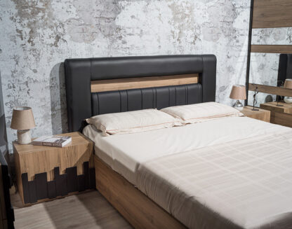 Dormitor Mozart, sonoma/negru, pat 180x200 cm, dulap cu 2 usi culisante, comoda, 2 noptiere - imagine 7