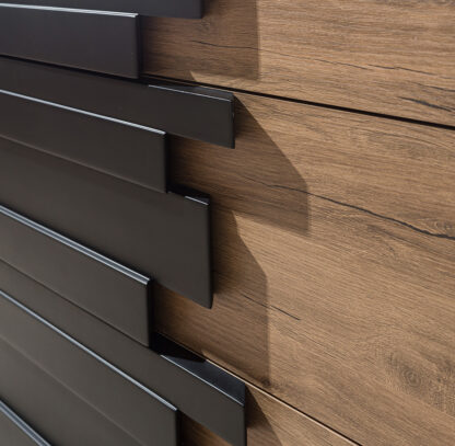 Dormitor Mozart, sonoma/negru, pat 180x200 cm, dulap cu 2 usi culisante, comoda, 2 noptiere - imagine 12