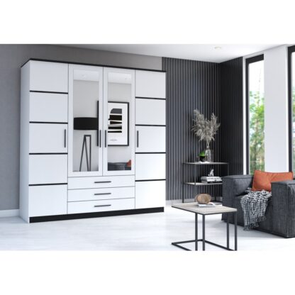Dressing Ștefan 4D, alb/negru, 200 x 210 x 64 cm