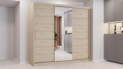 Dormitor Mediolan, sonoma, Pat 160×200 cm, Dulap 233 cm - imagine 7