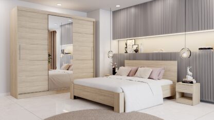 Dormitor Mediolan, sonoma, Pat 160×200 cm, Dulap 233 cm - imagine 8