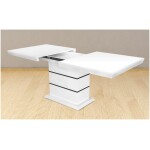 Masa extensibila 160x200 cm A1, alb/negru, lemn masiv de fag si blat din MDF - imagine 3