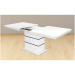 Masa extensibila 160x200 cm A1, alb/negru, lemn masiv de fag si blat din MDF - imagine 4