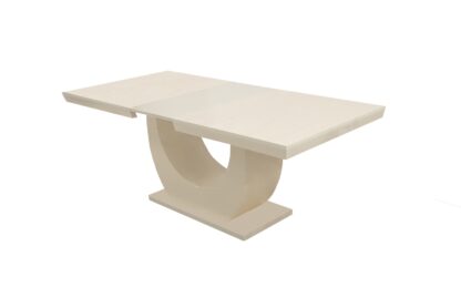 Set masa extensibila Ecuador 160x200 cm, lemn masiv crem, blat din MDF cu 6 scaune tapitate T-26, stofa crem - imagine 14