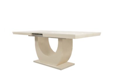 Set masa extensibila Ecuador 160x200 cm, lemn masiv crem, blat din MDF cu 6 scaune tapitate T-26, stofa crem - imagine 12