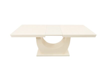 Set masa extensibila Ecuador 160x200 cm, lemn masiv crem, blat din MDF cu 6 scaune tapitate T-26, stofa crem - imagine 7