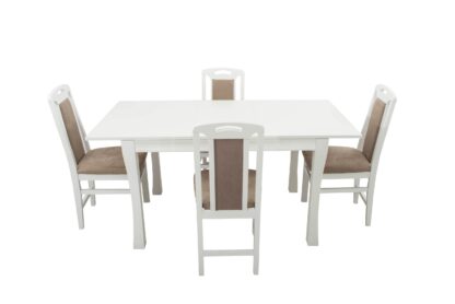 Set masa extensibila Vin Lux 120x160 cm, lemn masiv alb, blat din MDF cu 4 scaune tapitate ZIM Standard Panamera Castel, stofa bej - imagine 5
