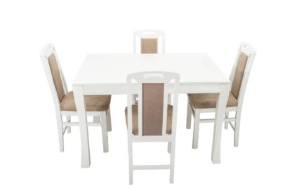 Set masa extensibila Vin Lux 120x160 cm, lemn masiv alb, blat din MDF cu 4 scaune tapitate ZIM Standard Panamera Castel, stofa bej - imagine 6