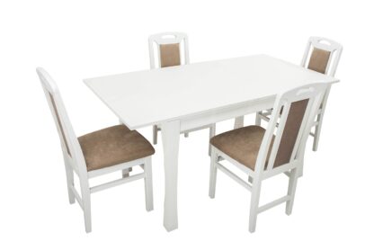 Set masa extensibila Vin Lux 120x160 cm, lemn masiv alb, blat din MDF cu 4 scaune tapitate ZIM Standard Panamera Castel, stofa bej - imagine 3