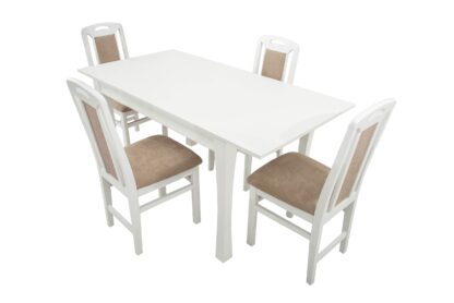 Set masa extensibila Vin Lux 120x160 cm, lemn masiv alb, blat din MDF cu 4 scaune tapitate ZIM Standard Panamera Castel, stofa bej - imagine 4