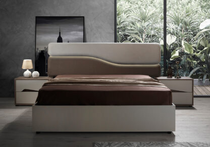 Dormitor Soleil, crem, pat 160x190 cm, dulap cu 6 usi, 2 noptiere, comoda - imagine 2