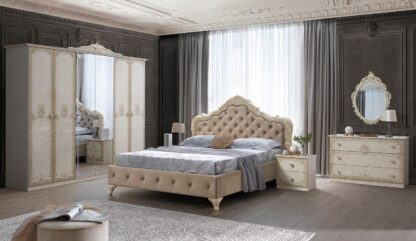 Dormitor Adele, crem, Dulap cu 6 usi , Pat 160x200 cm, 2 Noptiere, Comoda