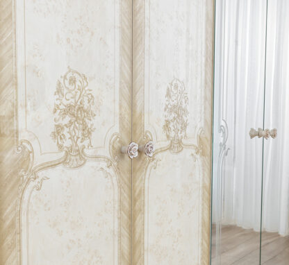 Dormitor Adele, crem, Dulap cu 6 usi , Pat 160x200 cm, 2 Noptiere, Comoda - imagine 6