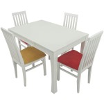 Set masa extensibila Vin Lux 120x160 cm, lemn masiv alb, blat din MDF cu 4 scaune tapitate ZIM Snezana Petra, stofa galben/rosu - imagine 2