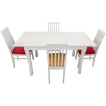 Set masa extensibila Vin Lux 120x160 cm, lemn masiv alb, blat din MDF cu 4 scaune tapitate ZIM Snezana Petra, stofa galben/rosu - imagine 4