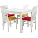 Set masa extensibila Vin Lux 120x160 cm, lemn masiv alb, blat din MDF cu 4 scaune tapitate ZIM Snezana Petra, stofa galben/rosu - imagine 6