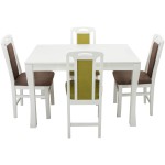 Set masa extensibila Vin Lux 120x160 cm, lemn masiv alb, blat din MDF cu 4 scaune tapitate ZIM Standard Petra, stofa verde/maro - imagine 2