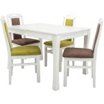 Set masa extensibila Vin Lux 120x160 cm, lemn masiv alb, blat din MDF cu 4 scaune tapitate ZIM Standard Petra, stofa verde/maro - imagine 3