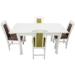 Set masa extensibila Vin Lux 120x160 cm, lemn masiv alb, blat din MDF cu 4 scaune tapitate ZIM Standard Petra, stofa verde/maro - imagine 4