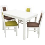 Set masa extensibila Vin Lux 120x160 cm, lemn masiv alb, blat din MDF cu 4 scaune tapitate ZIM Standard Petra, stofa verde/maro - imagine 5