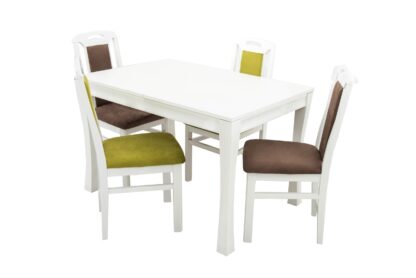 Set masa extensibila Vin Lux 120x160 cm, lemn masiv alb, blat din MDF cu 4 scaune tapitate ZIM Standard Petra, stofa verde/maro - imagine 5