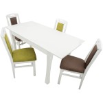 Set masa extensibila Vin Lux 120x160 cm, lemn masiv alb, blat din MDF cu 4 scaune tapitate ZIM Standard Petra, stofa verde/maro - imagine 6