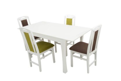 Set masa extensibila Vin Lux 120x160 cm, lemn masiv alb, blat din MDF cu 4 scaune tapitate ZIM Standard Petra, stofa verde/maro - imagine 7