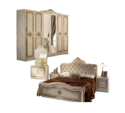 Dormitor Luisa, bej, Dulap cu 6 usi, Pat 160x200 cm, 2 Noptiere, Comoda - imagine 2