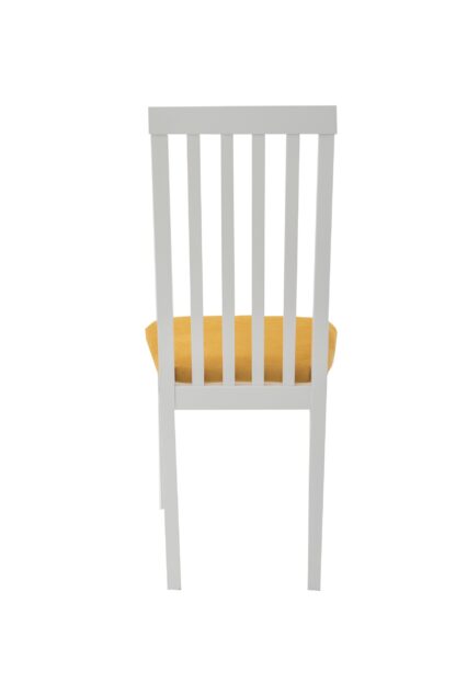 Set masa extensibila Kan 100x135 cm, lemn masiv alb, blat din MDF cu 4 scaune tapitate ZIM Snezana, stofa petra galben - imagine 12