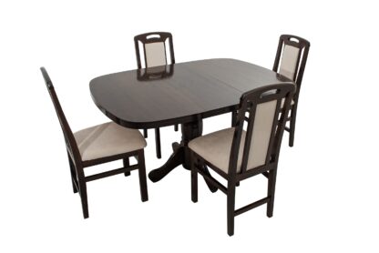 Set masa extensibila Lion 100x135 cm, lemn masiv wenge, blat din MDF cu 4 scaune tapitate ZIM Standard wenge, stofa W10