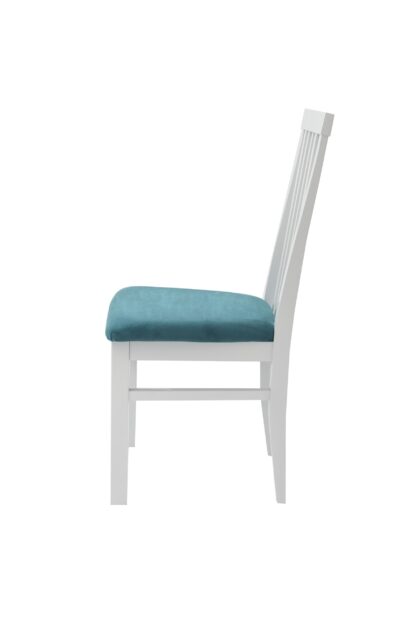 Set masa extensibila Vin Lux 120x160 cm, lemn masiv alb, blat din MDF cu 4 scaune tapitate ZIM Snezana Petra, stofa gri/albastru - imagine 14