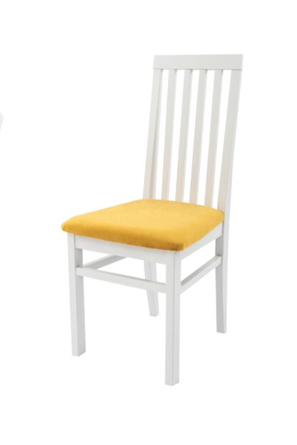 Set masa extensibila Kan 100x135 cm, lemn masiv alb, blat din MDF cu 4 scaune tapitate ZIM Snezana, stofa petra galben - imagine 9