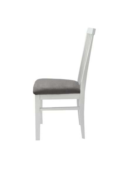 Set masa extensibila Vin Lux 120x160 cm, lemn masiv alb, blat din MDF cu 4 scaune tapitate ZIM Snezana Petra, stofa gri/albastru - imagine 24