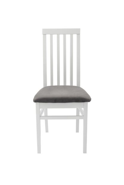 Set masa extensibila Vin Lux 120x160 cm, lemn masiv alb, blat din MDF cu 4 scaune tapitate ZIM Snezana Petra, stofa gri/albastru - imagine 25
