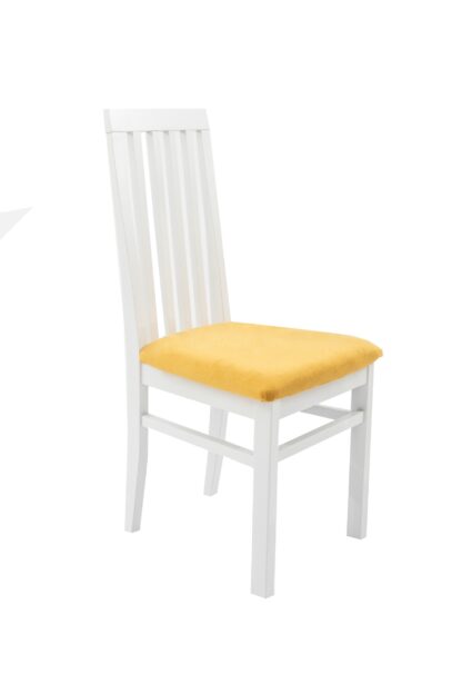 Set masa extensibila Vin Lux 120x160 cm, lemn masiv alb, blat din MDF cu 4 scaune tapitate ZIM Snezana Petra, stofa galben/rosu - imagine 22