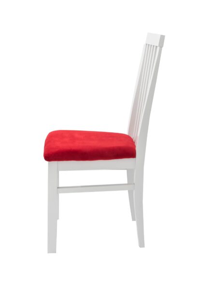 Set masa extensibila Vin Lux 120x160 cm, lemn masiv alb, blat din MDF cu 4 scaune tapitate ZIM Snezana Petra, stofa galben/rosu - imagine 18