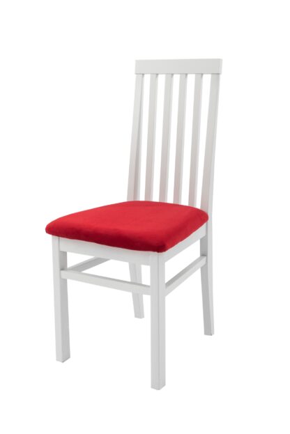 Set masa extensibila Vin Lux 120x160 cm, lemn masiv alb, blat din MDF cu 4 scaune tapitate ZIM Snezana Petra, stofa galben/rosu - imagine 17