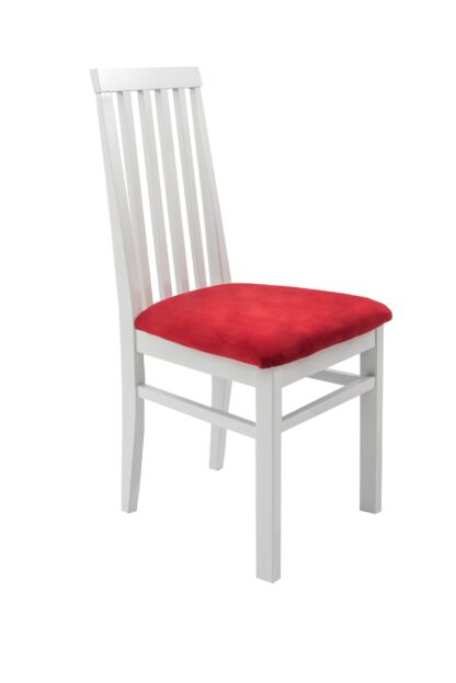 Set masa extensibila Vin Lux 120x160 cm, lemn masiv alb, blat din MDF cu 4 scaune tapitate ZIM Snezana Petra, stofa galben/rosu - imagine 15