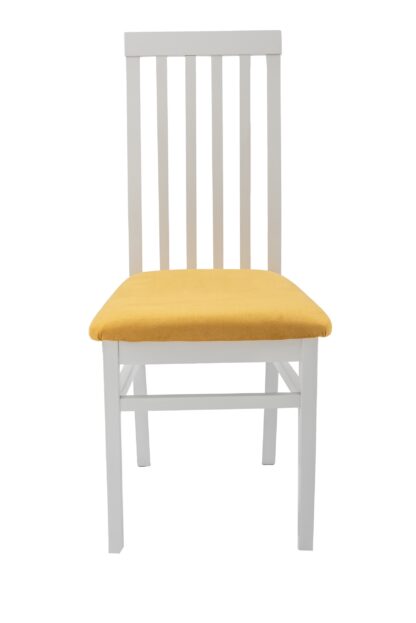 Set masa extensibila Kan 100x135 cm, lemn masiv alb, blat din MDF cu 4 scaune tapitate ZIM Snezana, stofa petra galben - imagine 11