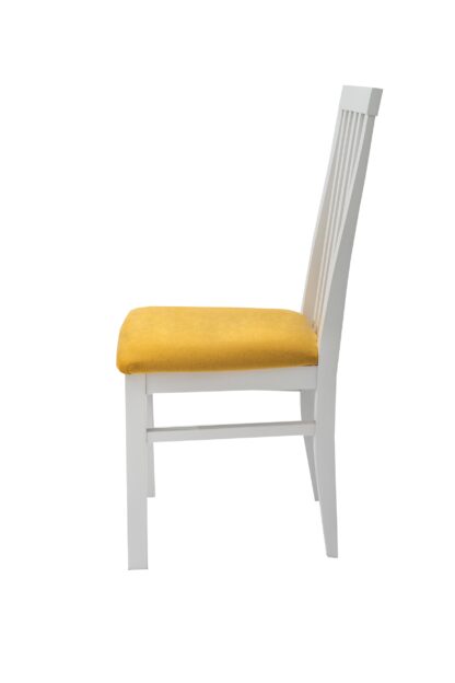 Set masa extensibila Kan 100x135 cm, lemn masiv alb, blat din MDF cu 4 scaune tapitate ZIM Snezana, stofa petra galben - imagine 10